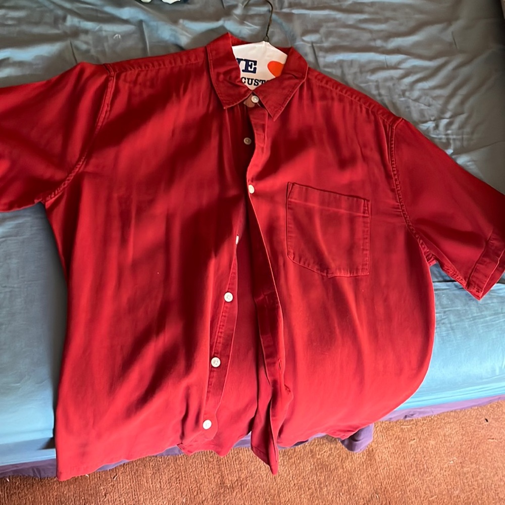 Red Short Sleeve Button Down Shirt